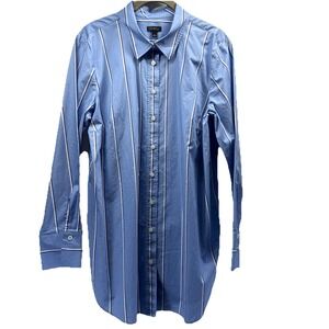 Talbots Women's Top Blouse Sz Large Blue White Stripe Button Up Office Cotton